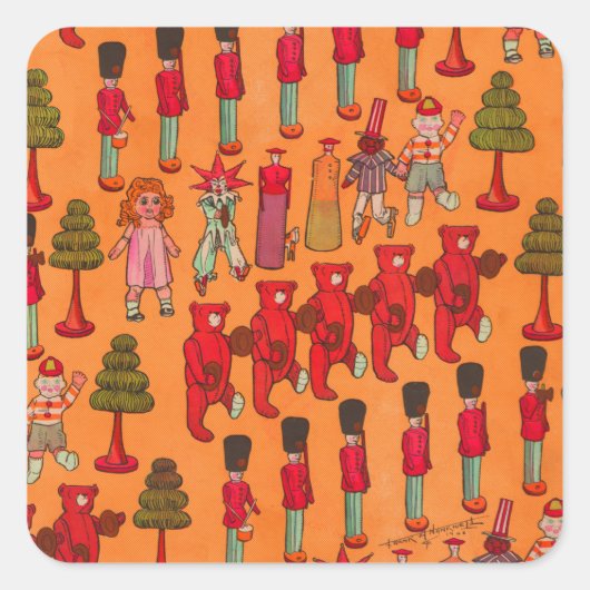 Oude Kerst Parade 1907 Puck Magazine Vierkante Sticker (Voorkant)