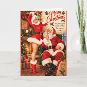 Oude Kerst Pin-Up Meisje & Kerstman Kaart