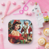 Oude Kerst Pin-up Papieren Bordje (Feest)