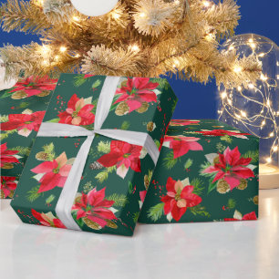 Oude Kerst Poinsettia Bloemen Patroon Kerstmis Cadeaupapier