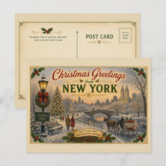 Oude Kerst Postkaart van Central Park