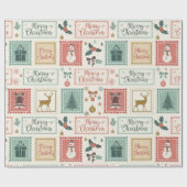 Oude Kerst Postzegel Patroon Cadeaupapier (Vlak)