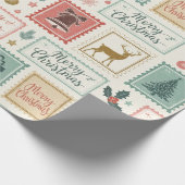 Oude Kerst Postzegel Patroon Cadeaupapier (Hoek)