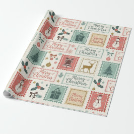 Oude Kerst Postzegel Patroon Cadeaupapier