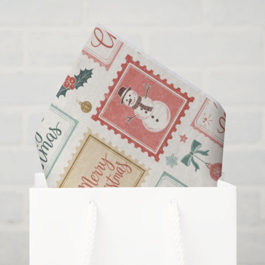 Oude Kerst Postzegel Patroon Tissuepapier (Cadeauzakje)