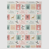 Oude Kerst Postzegel Patroon Tissuepapier (Voorkant)