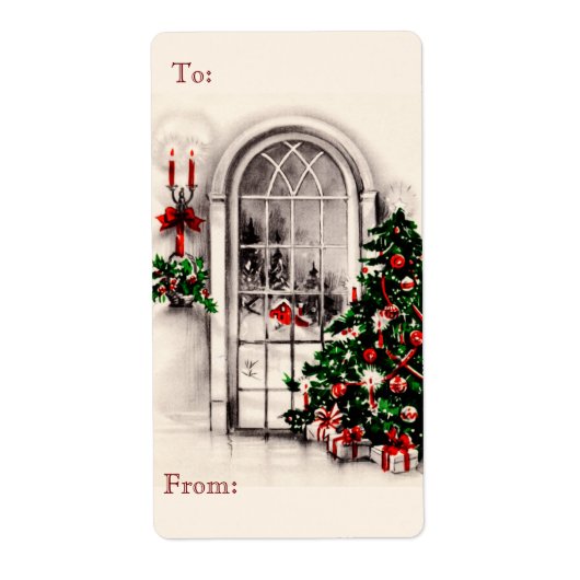 Oude kerst raam schets cadeaukaart stickers (Voorkant)