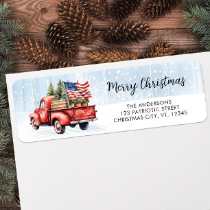 Oude Kerst Rode Truck VS Vlag Retouradres Etiket