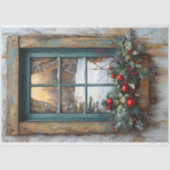Oude Kerst Scene Landelijk Raam Decoupage Tissuepapier (Voorkant)