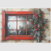 Oude Kerst Scene Landelijke Raam Decoupage Tissuepapier (Voorkant)