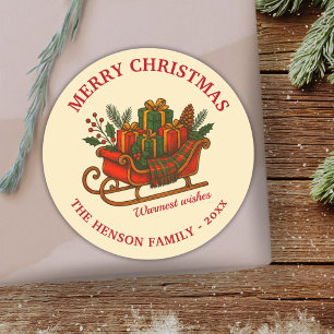 Oude Kerst Slede met Cadeaus Ronde Sticker