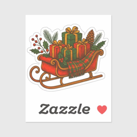 Oude Kerst slee met cadeaus Sticker (Vel)