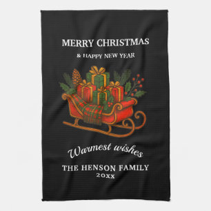 Oude Kerst slee met cadeaus Theedoek