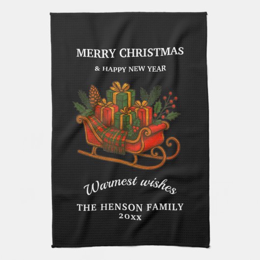 Oude Kerst slee met cadeaus Theedoek (Verticaal)