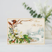 Oude Kerst Snow Kerk & Lelies Save The Date (Staand voorkant)