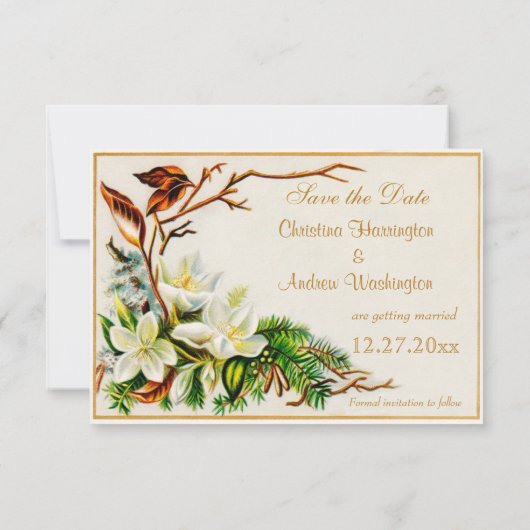 Oude Kerst Snow Kerk & Lelies Save The Date (Achterkant)