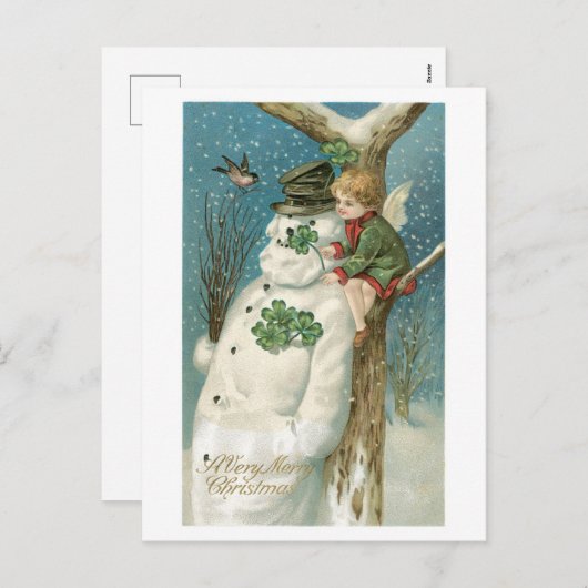 Oude kerst, Snowman Feestdagenkaart (Voorkant / Achterkant)