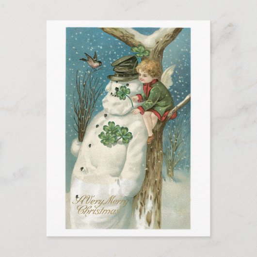 Oude kerst, Snowman Feestdagenkaart (Voorkant)