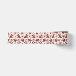 Oude Kerst Songbirds en Linnen Bloemen (Rood) Grosgrain Lint