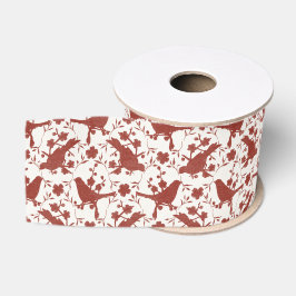 Oude Kerst Songbirds en Linnen Bloemen (Rood) Grosgrain Lint