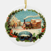 Oude kerst, stoomtrein keramisch ornament (Voorkant)