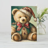 Oude Kerst Teddybeer Feestdagenkaart (Staand voorkant)