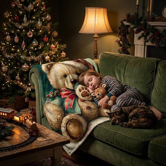 Oude Kerst Teddybeer Fleece Deken