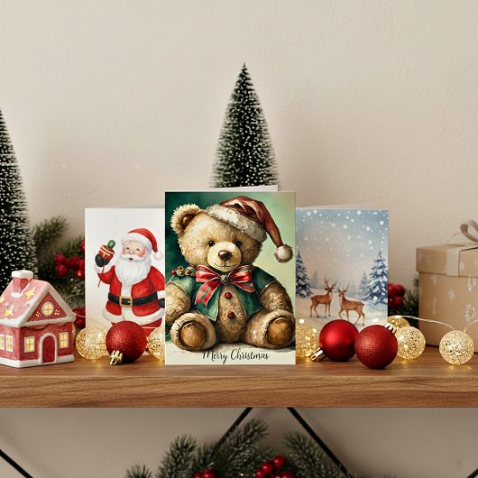 Oude Kerst Teddybeer Kaart