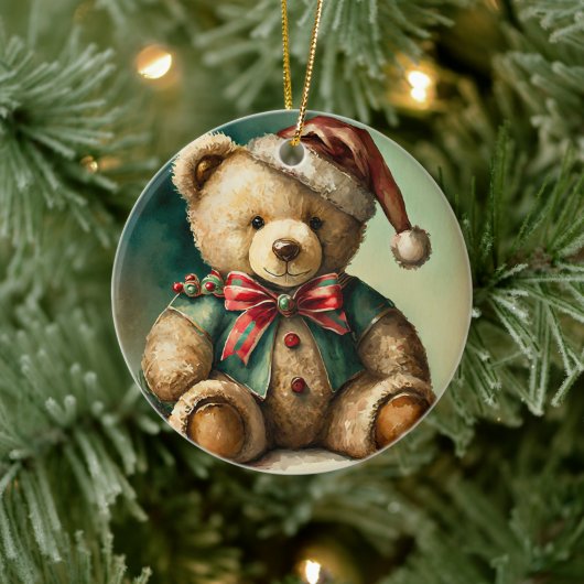 Oude Kerst Teddybeer Keramisch Ornament (Boom)