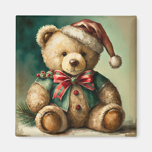 Oude Kerst Teddybeer Magneet (Voorkant)