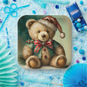 Oude Kerst Teddybeer Papieren Bordje (Feest)