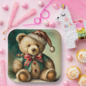 Oude Kerst Teddybeer Papieren Bordje (Feest)