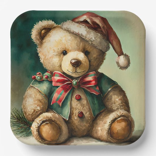 Oude Kerst Teddybeer Papieren Bordje (Voorkant)