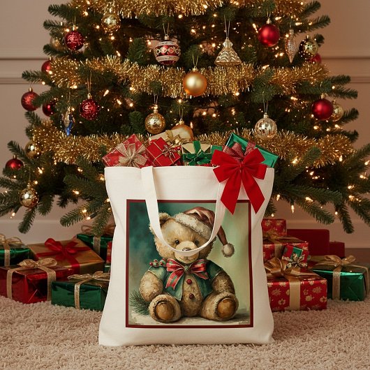 Oude Kerst Teddybeer Tote Bag