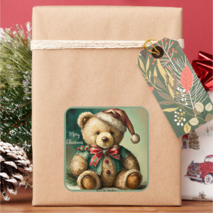 Oude Kerst Teddybeer Vierkante Sticker