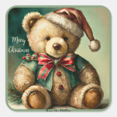 Oude Kerst Teddybeer Vierkante Sticker (Voorkant)