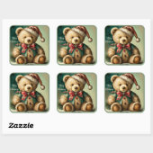 Oude Kerst Teddybeer Vierkante Sticker (Vel)