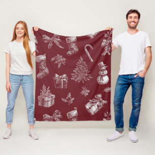 Oude Kerst Toile Dieprood Wit Vakantie Fleece Deken