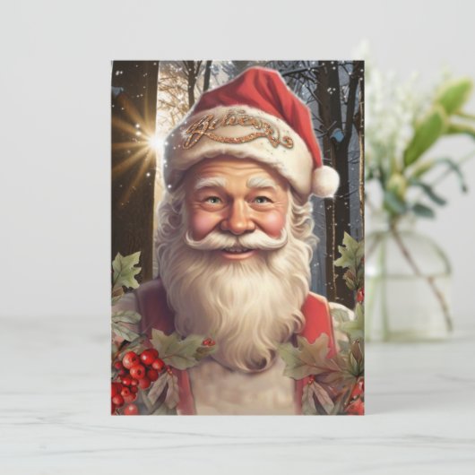 Oude Kerst vakantie Kerstman boslandschap Kaart (Staand voorkant)