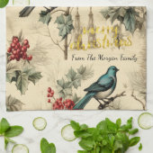 Oude Kerst Vogels Hulst Bes Theedoek (Gevouwen)