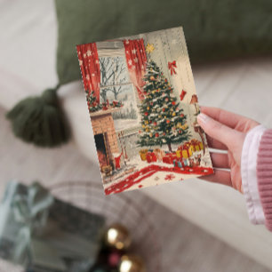 Oude Kerst Woonkamer met Festieve Thuis Atmosfeer Feestdagenkaart
