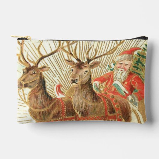 Oude Kerstansichtkaart, Kerstman met Rendieren Etui (Voorkant)