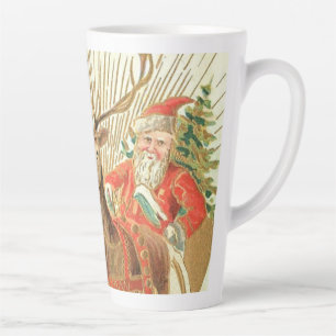 Oude kerstansichtkaart, Kerstman met rendieren Latte Mok
