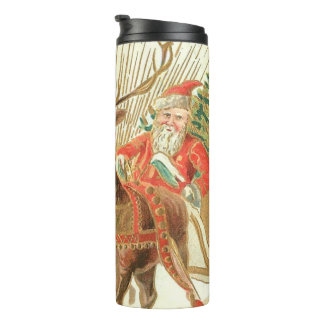 Oude kerstansichtkaart, Kerstman met rendieren Thermosbeker