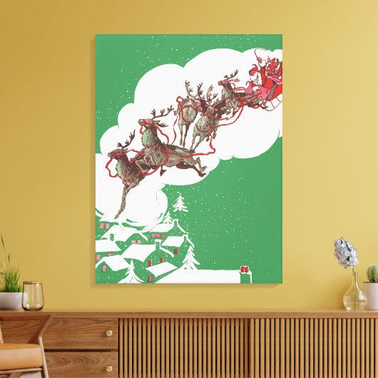 Oude Kerstavond, Retro Kerstman in slee Canvas Afdruk (Insitu (Woonkamer))
