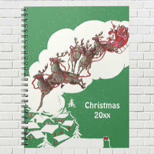 Oude Kerstavond, Retro Kerstman in slee Notitieboek