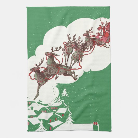 Oude Kerstavond, Retro Kerstman in slee Theedoek (Verticaal)