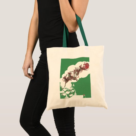 Oude Kerstavond, Retro Kerstman in slee Tote Bag (Voorkant (product))