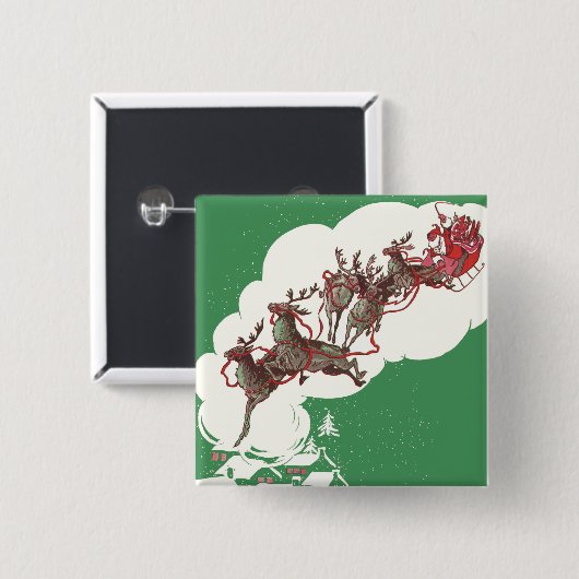 Oude Kerstavond, Retro Kerstman in slee Vierkante Button 5,1 Cm (Voorkant /achterkant)