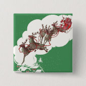 Oude Kerstavond, Retro Kerstman in slee Vierkante Button 5,1 Cm (Voorkant)